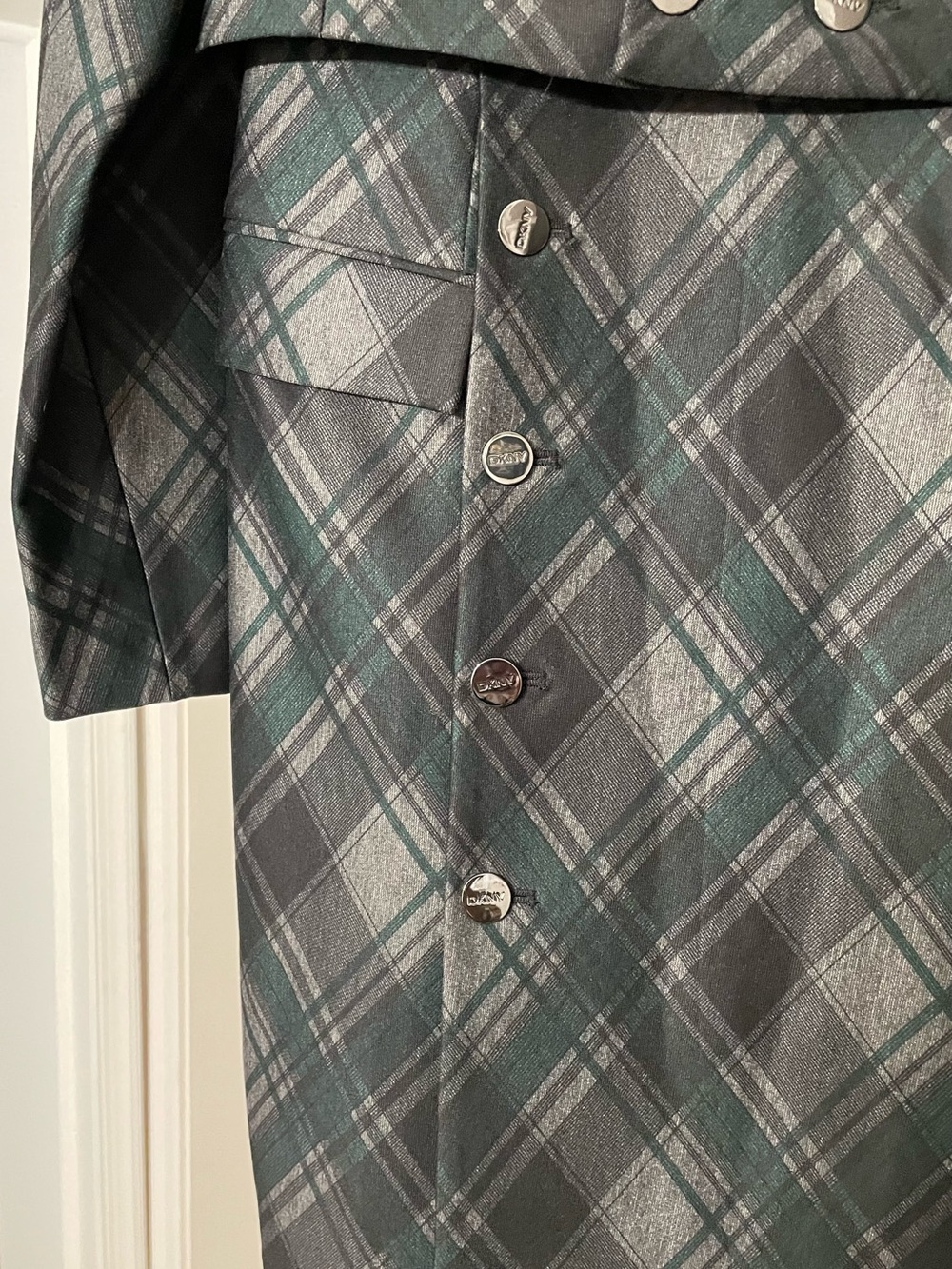 DKNY women’s green plaid Notch Lapel long sleeve blazer dress. Size 8 P - Picture 4 of 9